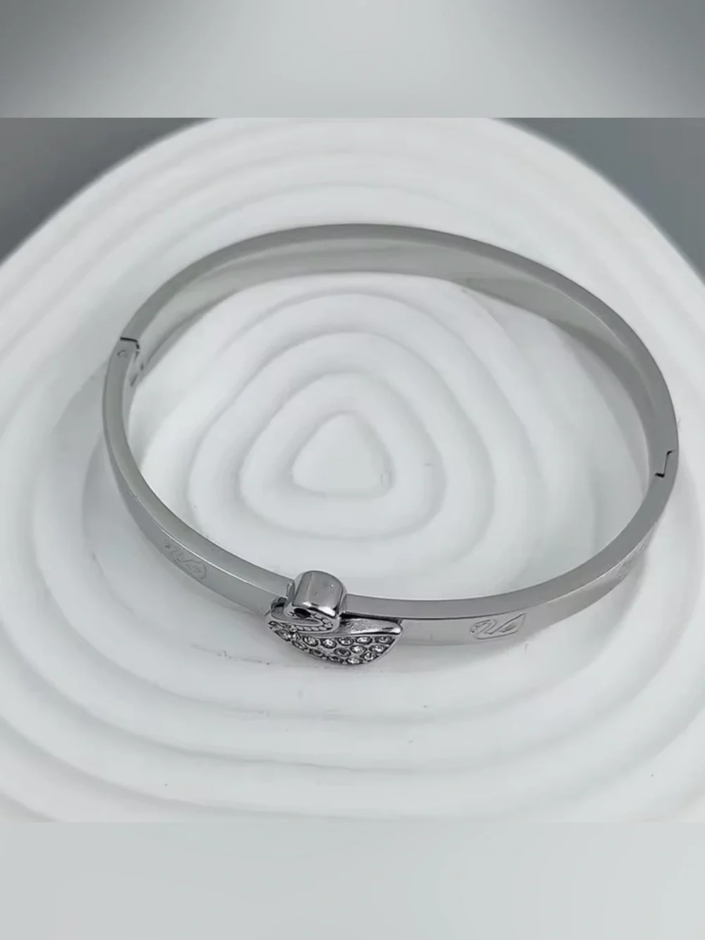 Crystal Swan Silver-Tone Bangle Bracelet
